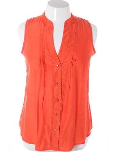 Plus Size Sleeveless Sexy Button Up Orange Top