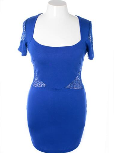 Plus Size Sexy Leopard See Through Blue Dress