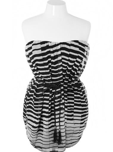 Plus Size Black and White Cascading Tube Top