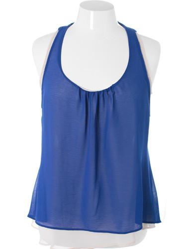 Plus Size Layered Open Back Blue Tank