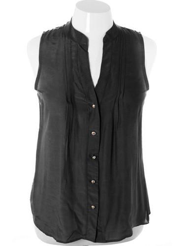 Plus Size Sleeveless Sexy Button Up Black Top