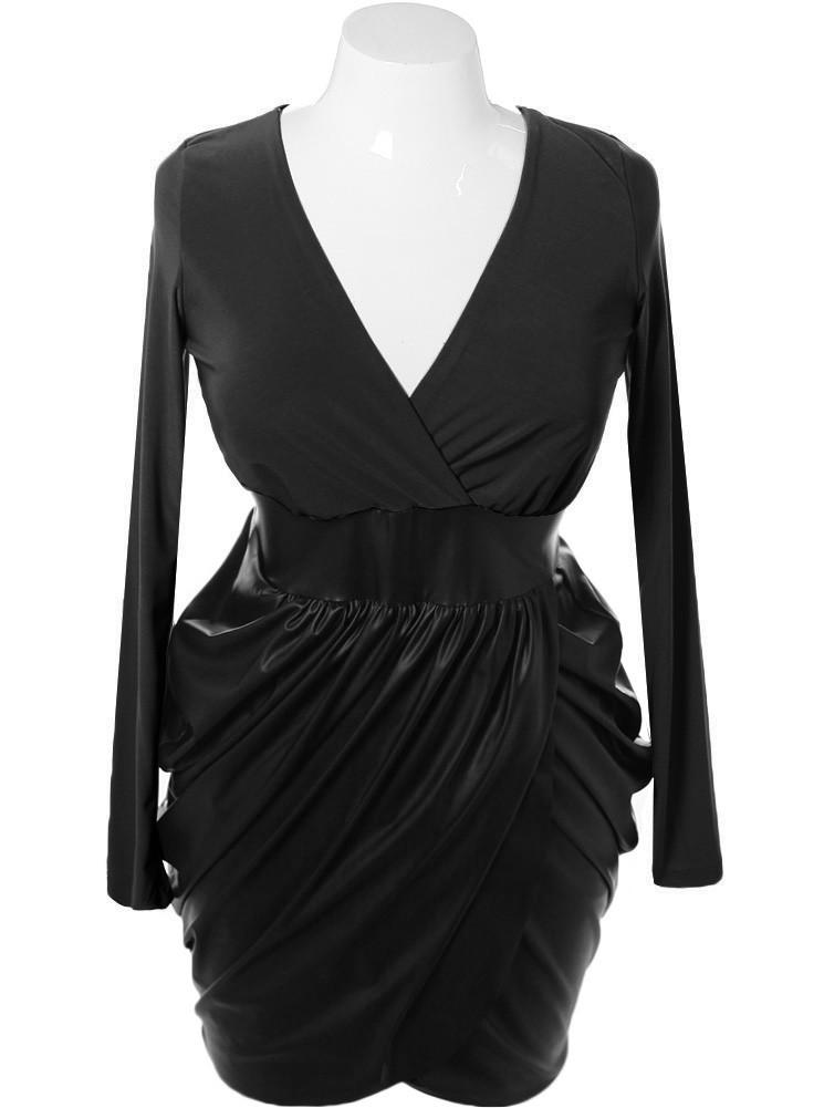 Plus Size Bubble Leather Skirt Black Dress