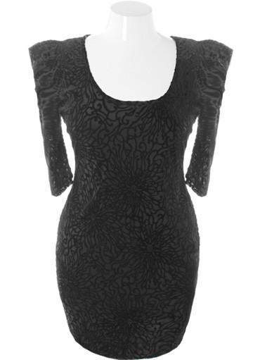 Plus Size Velvet Bold Shoulder Black Dress