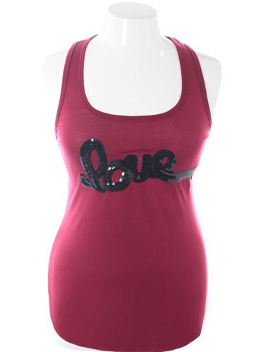 Plus Size Bedazzled Love Burgundy Tank