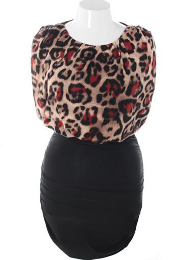 Plus Size Sexy Leopard Soft Bubble Sleeveless Red Dress