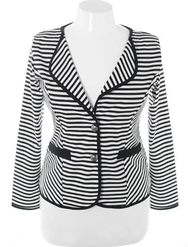 Plus Size City Girl Stripe Blazer White Jacket