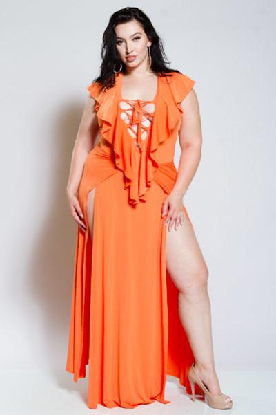 Plus Size Sexy Ruffled Front Maxi Dress [SALE]