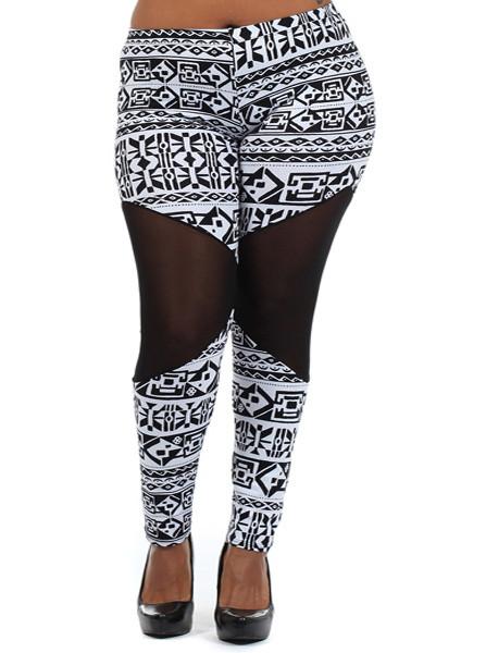 Plus Size Tribal Mesh Cut Out Leggings