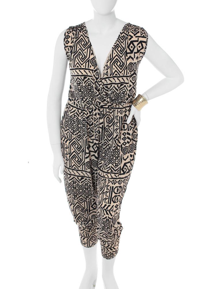 Plus Size Mega Mod Tribal Print Black Jumpsuit