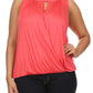 Plus Size Surplice Wrapped Coral Blouse