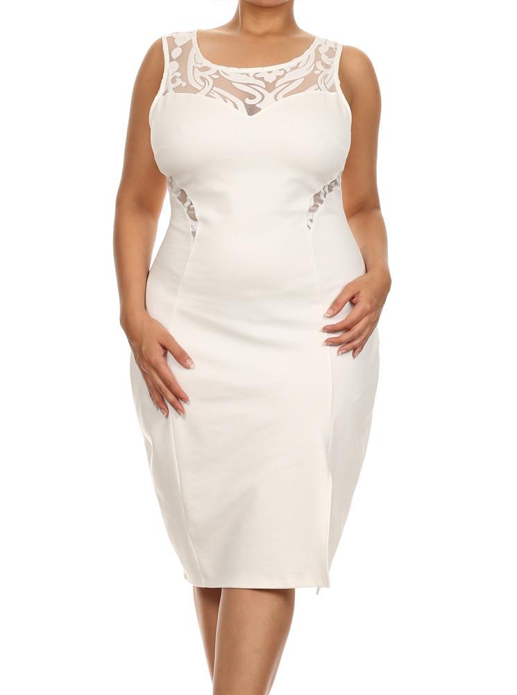 Plus Size Beauty In Mesh White Midi Dress