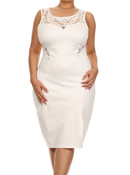 Plus Size Beauty In Mesh White Midi Dress