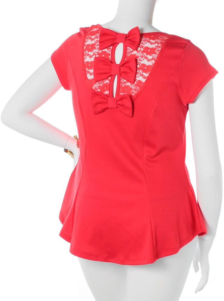 Plus Size Bow See Through Back Coral Top