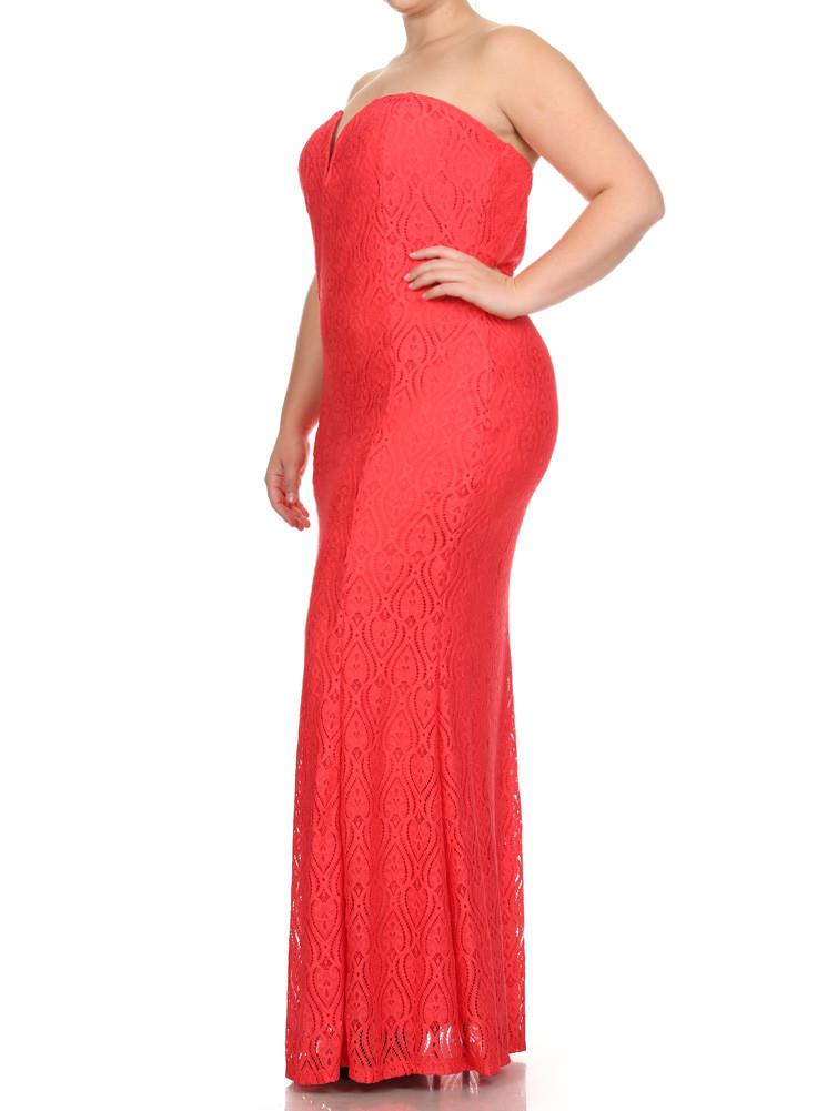 Plus Size Victorian Goddess Crochet Coral Maxi Dress