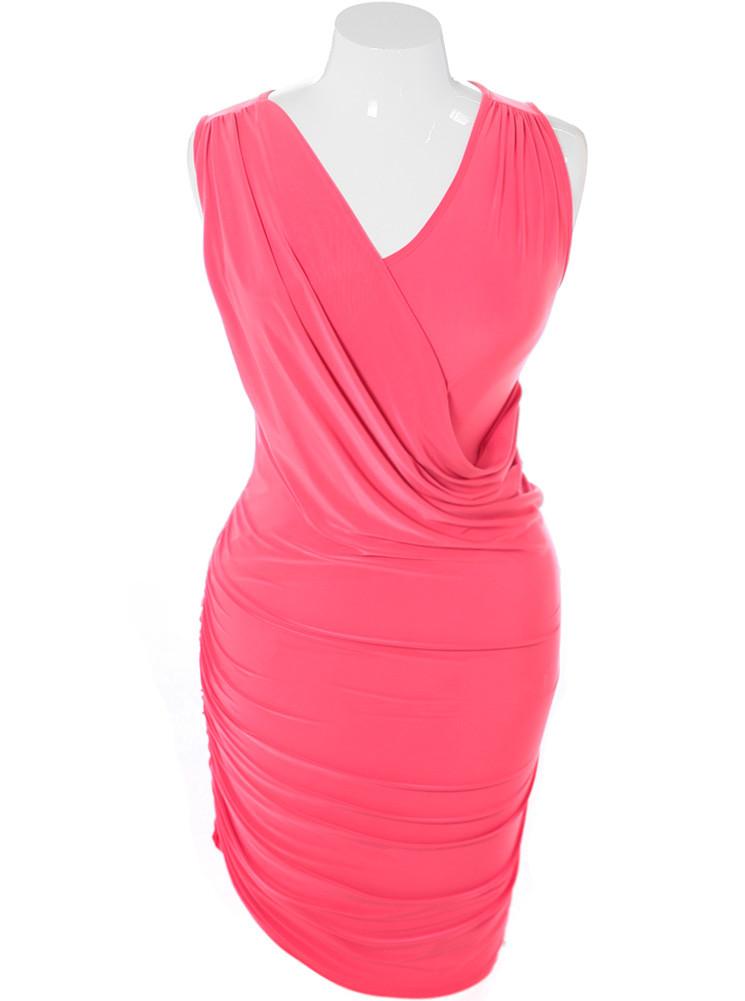 Plus Size Silky Draped Pink Dress