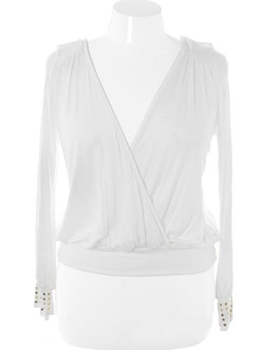 Plus Size Stylish Cropped V Neck Wrap White Top