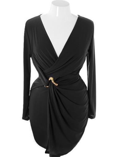 Plus Size Sexy Goddess Draped Black Dress