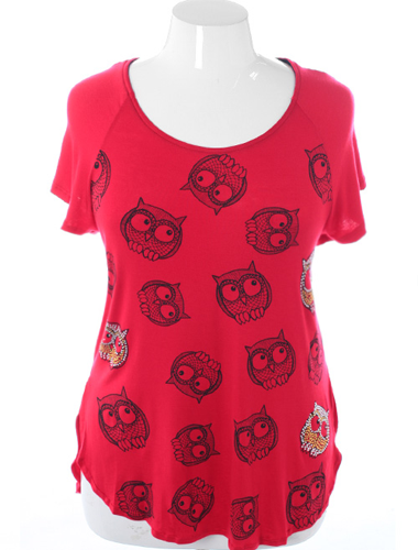 Plus Size Open Backside Owl Red Top