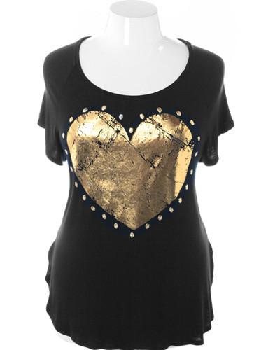 Plus Size Open Backside Studded Skull Black Top