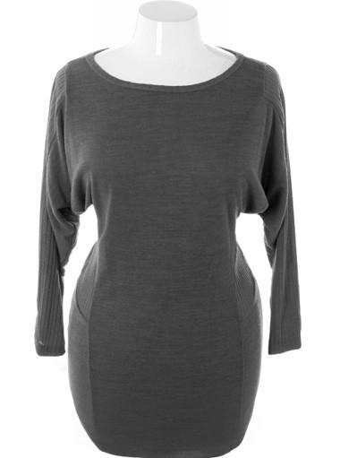 Plus Size Fabulous Ribbed Sleeves Knit Grey Dress