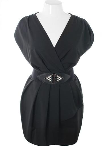 Plus Size Sleeveless Belted Wrap Black Dress