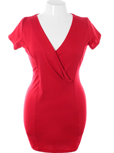 Plus Size Short Sleeve Bodycon Red Dress
