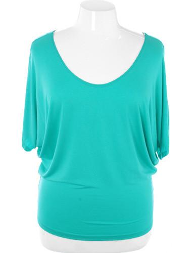 Plus Size Sexy Butterfly Sleeves Teal Blouse