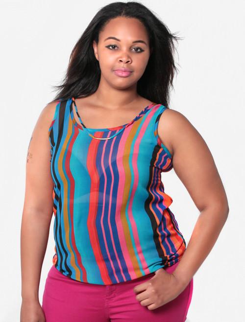 Plus Size Colorful Stripe Blue Tank Top