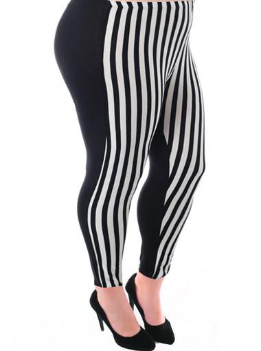 Plus Size Vertical Stripe Black White Legging