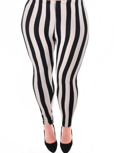 Plus Size Thick Vertical Stripe Tan Legging