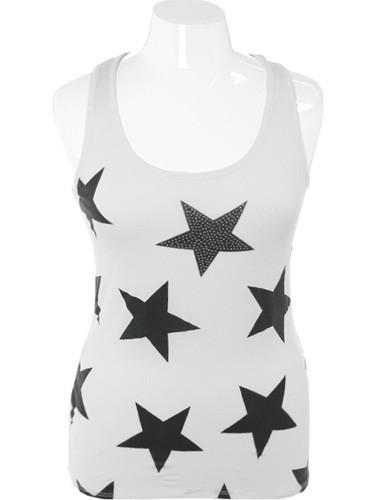 Plus Size Studded Star White Tank