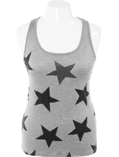 Plus Size Studded Star Grey Tank