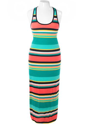 Plus Size Summer Stripe Maxi Teal Dress