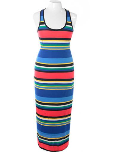 Plus Size Summer Stripe Maxi Blue Dress