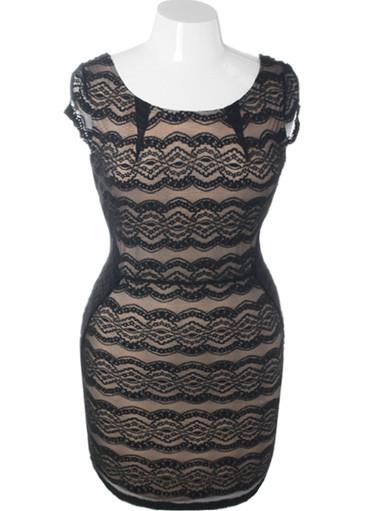 Plus Size Lace Cap Sleeve Black Dress