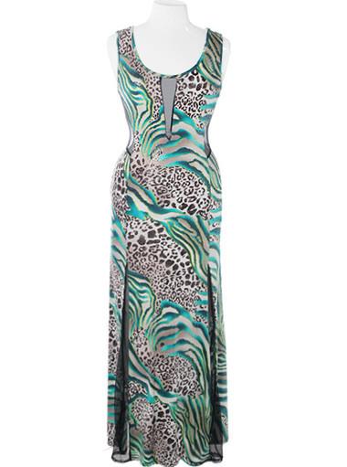 Plus Size Peep Through Wild Maxi Teal Dress