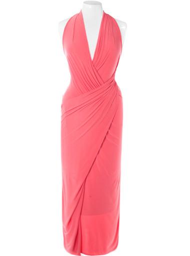 Plus Size Glamour Draped Coral Maxi Dress