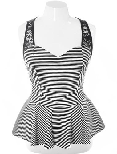 Plus Size Lace Stripe Peplum Tank