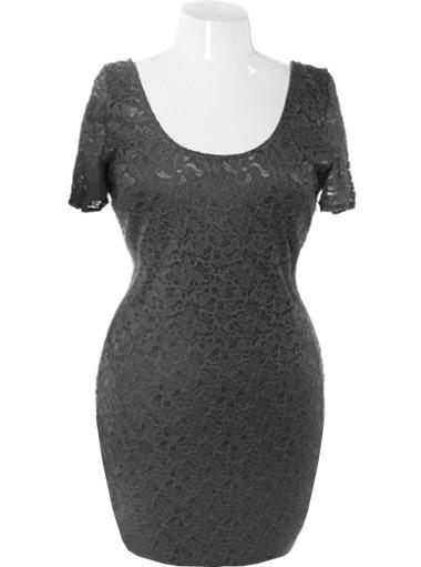 Plus Size Bodycon Lace Black Dress
