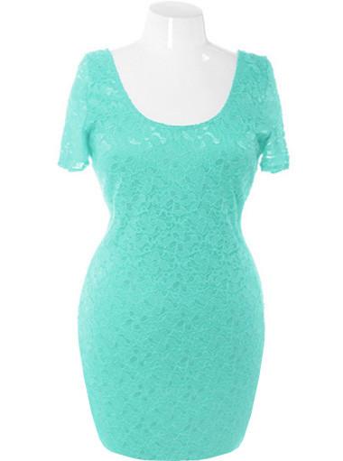 Plus Size Bodycon Lace Mint Dress