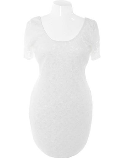 Plus Size Bodycon Lace White Dress