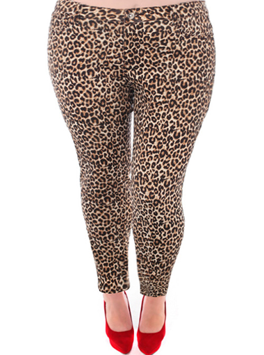 Plus Size Leopard Print Skinny Jeans