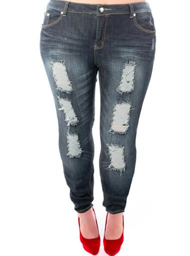 Plus Size Distressed Diamond Buttons Skinny Jeans
