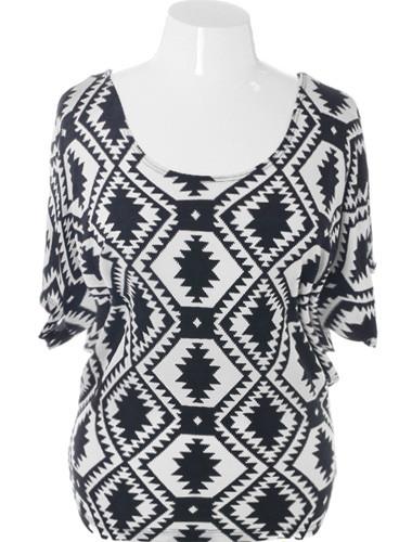 Plus Size Tribal Butterfly Sleeve Black Top