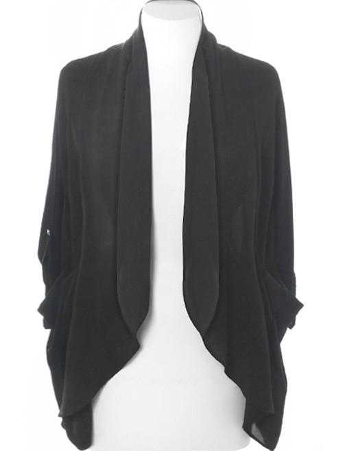 Plus Size Designer Sheer Drape Black Cardigan