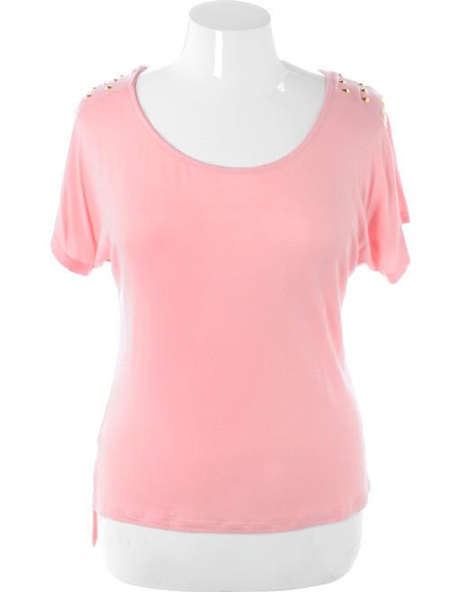 Plus Size Spiked Rocker Studded Pink Top