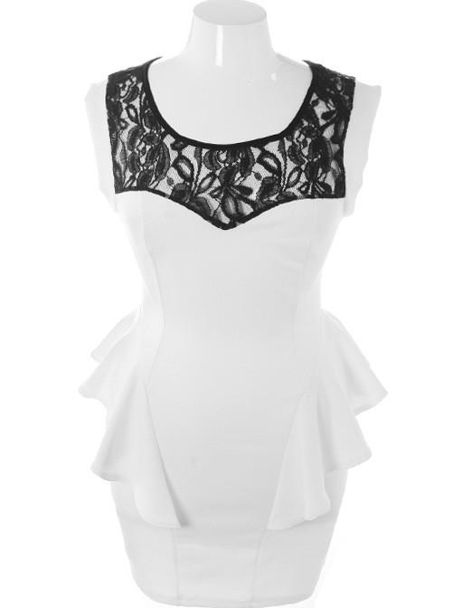 Plus Size Ravishing Trendy Peplum Hip White Dress