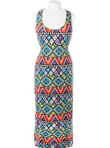 Plus Size Colorful Tribal Maxi Dress