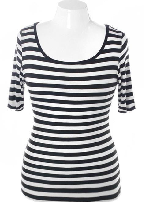 Plus Size Stylish Open Back Stripe Top