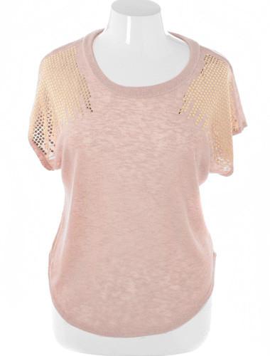 Plus Size Sexy Crop Sparkling Shoulder Tan Top